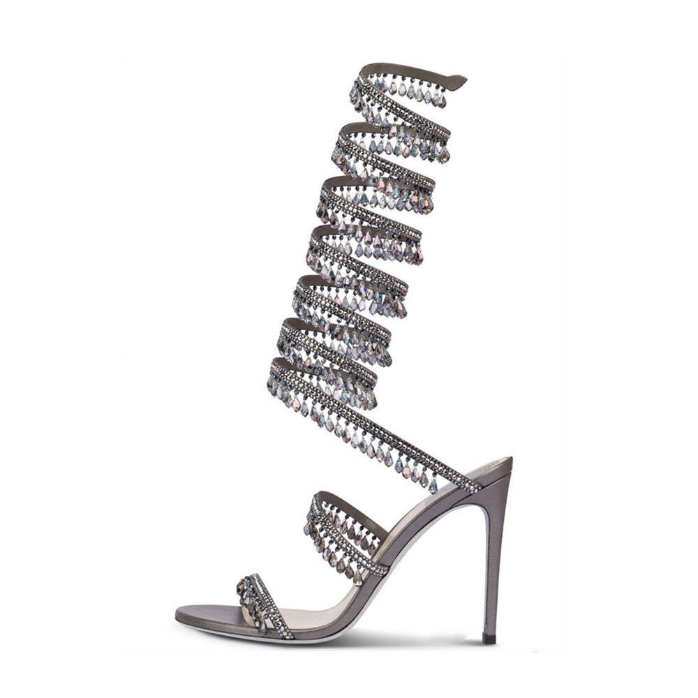 crystal-embellished spiral heel sandals – AZURE