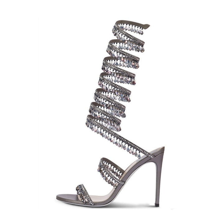 crystal-embellished spiral heel sandals – AZURE