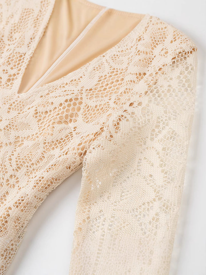 long-sleeve lace bodycon dress with deep neckline – AMBERET