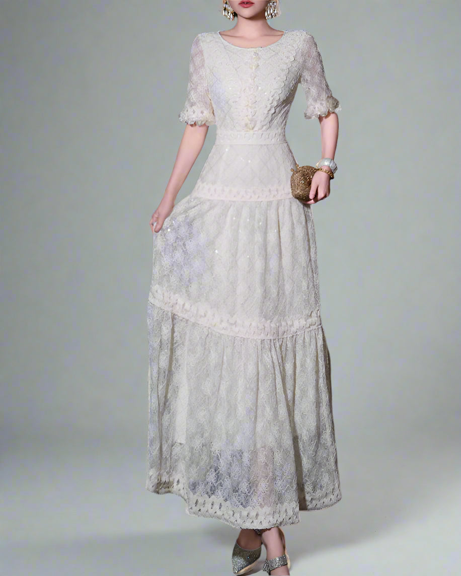 فستان دانتيل متوسط ​​الطول مع حاشية متدرجة - أمردوا