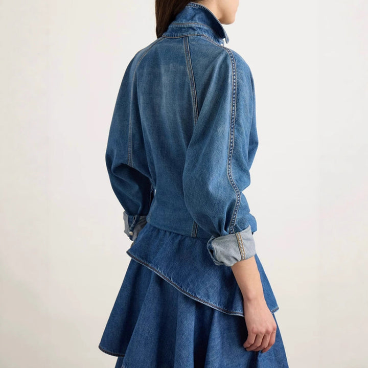 Geplooide top met uitlopende mouwen en maxi-rok set met tailleband – Rosiny 