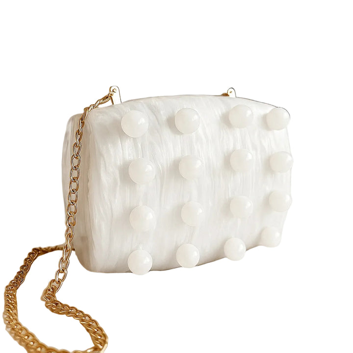Pearl-embellished box clutch with chain strap – PEARL