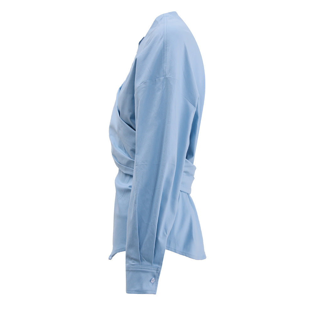 wrap tie-waist blouse with asymmetric neckline – AZURE