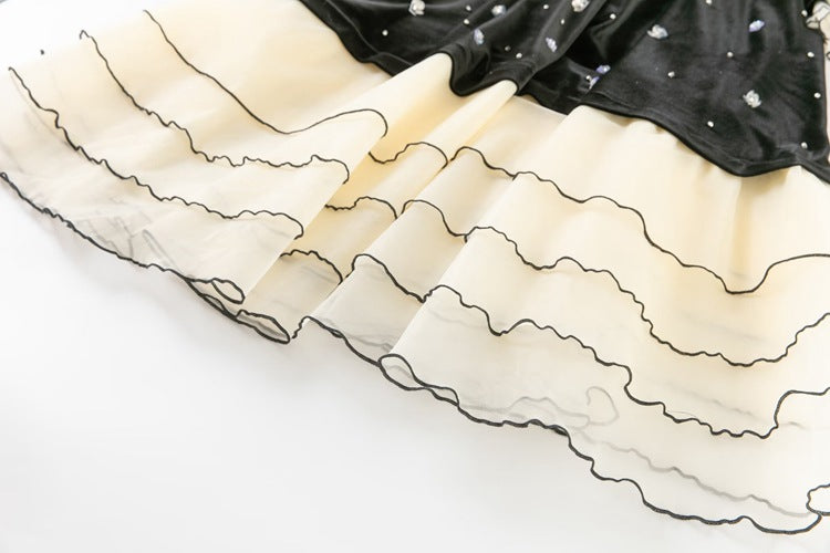 op maat gemaakte flare-pak met satijnen pofmouwen – VALENCIA 