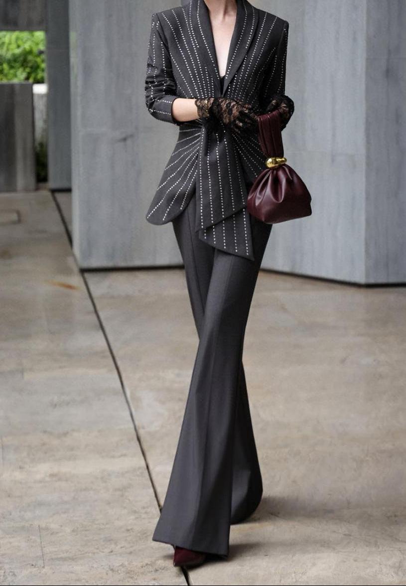 embellished peplum blazer with flared pants – NOIR