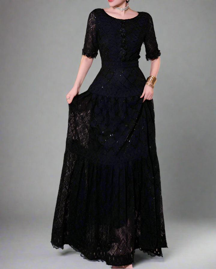 فستان دانتيل متوسط ​​الطول مع حاشية متدرجة - أمردوا