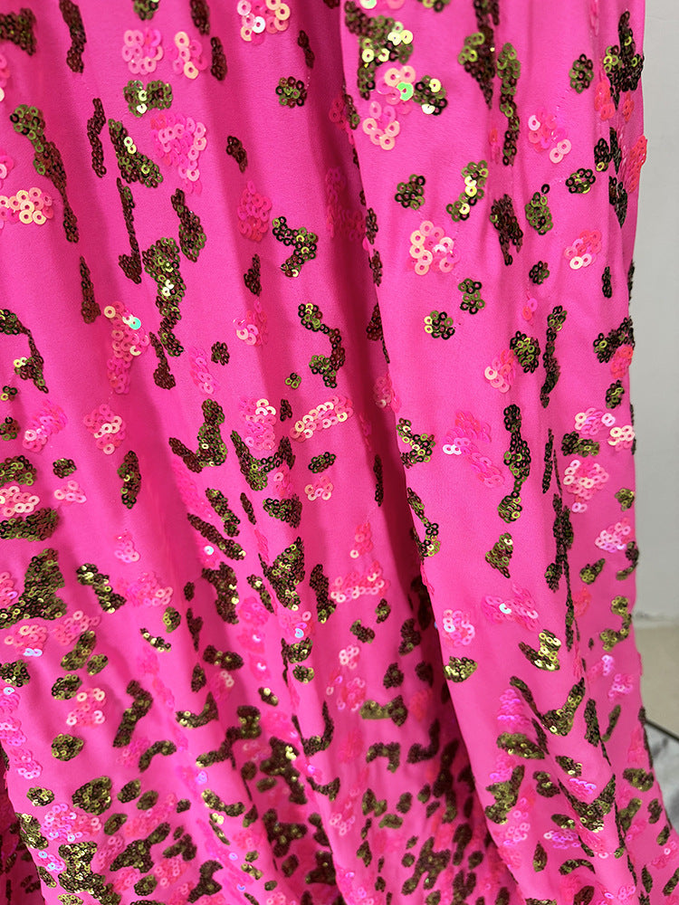 Sequin Maxi Dress with All-Over Embellishment – FUCHSIA