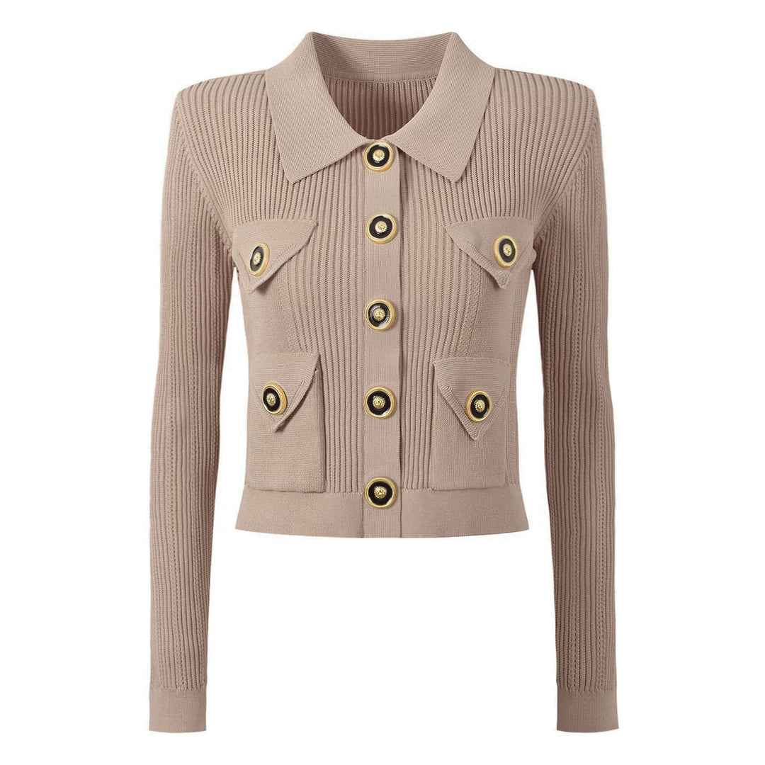 ribbed knit skirt set with gold button detail - AURELIAMI