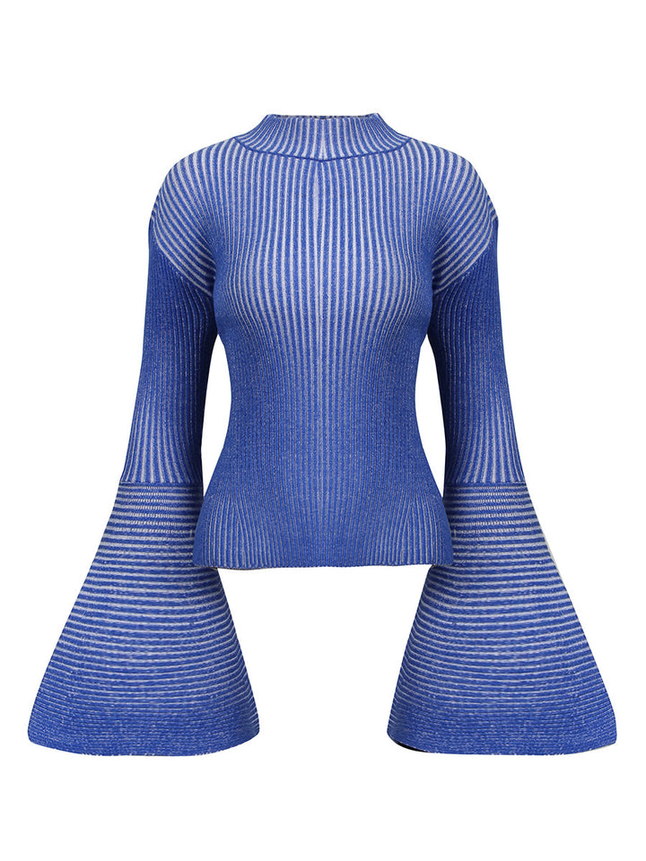 بلوزة محبوكة مضلعة بأكمام واسعة - نوليفرا