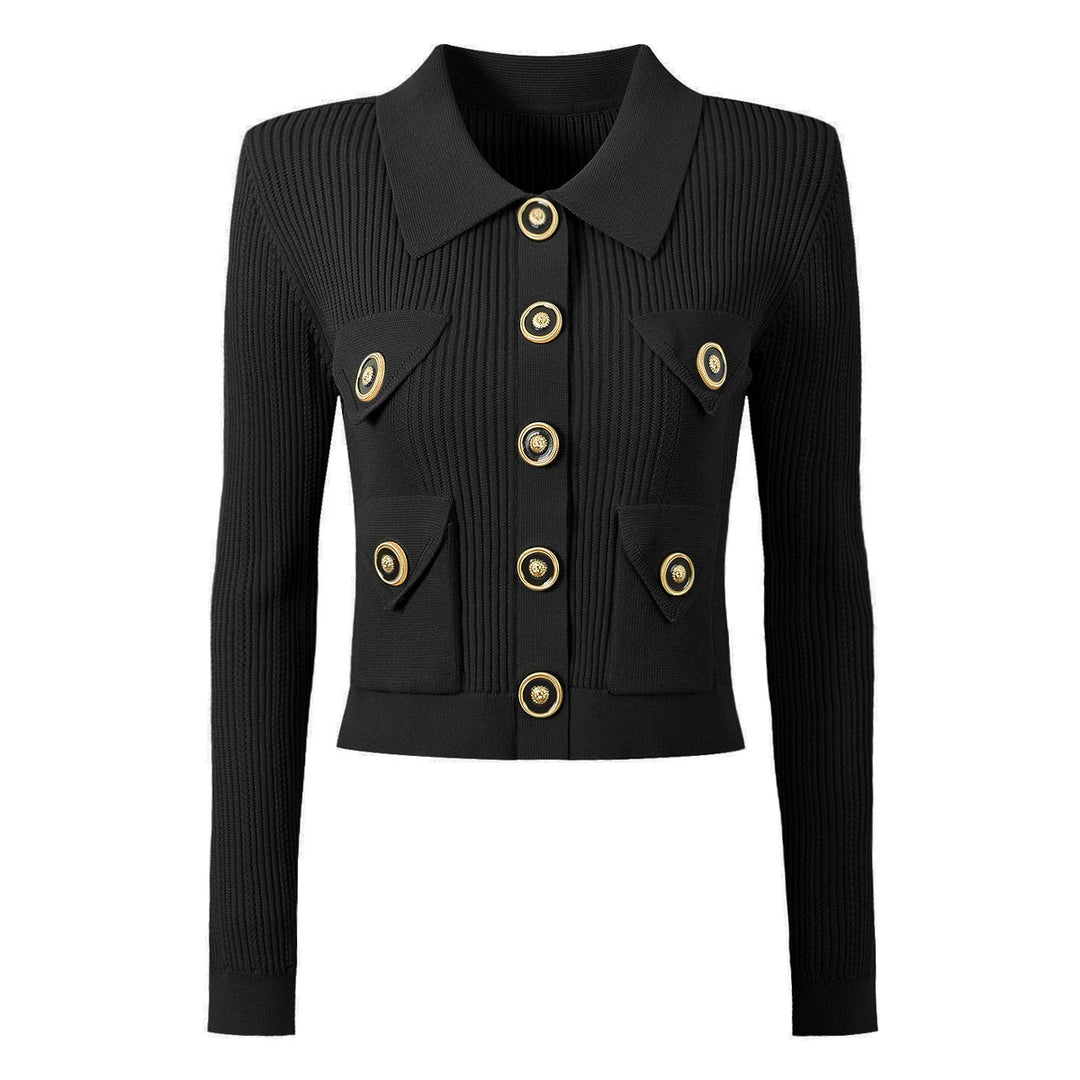 ribbed knit skirt set with gold button detail - AURELIAMI