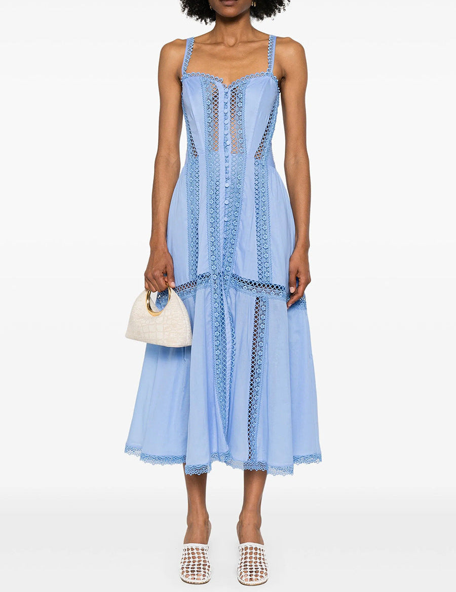 sleeveless lace-trimmed midi dress with corset bodice – NORIZA