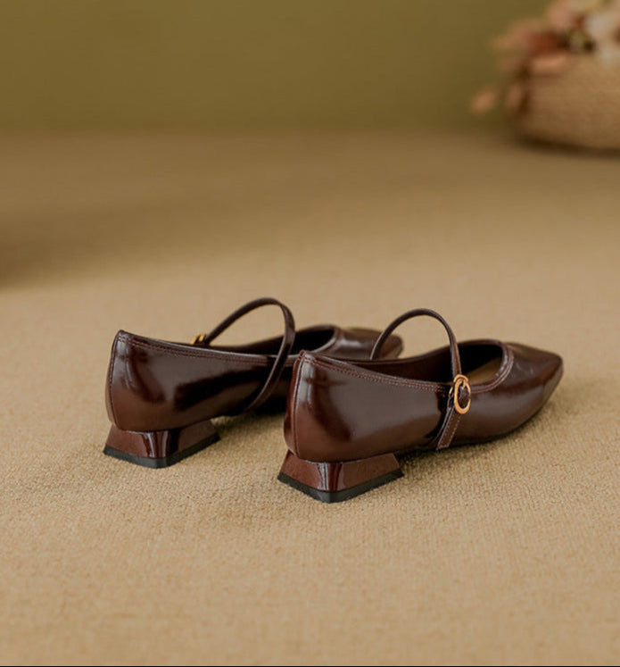 square-toe mary jane flats with low heel - CLARANQI