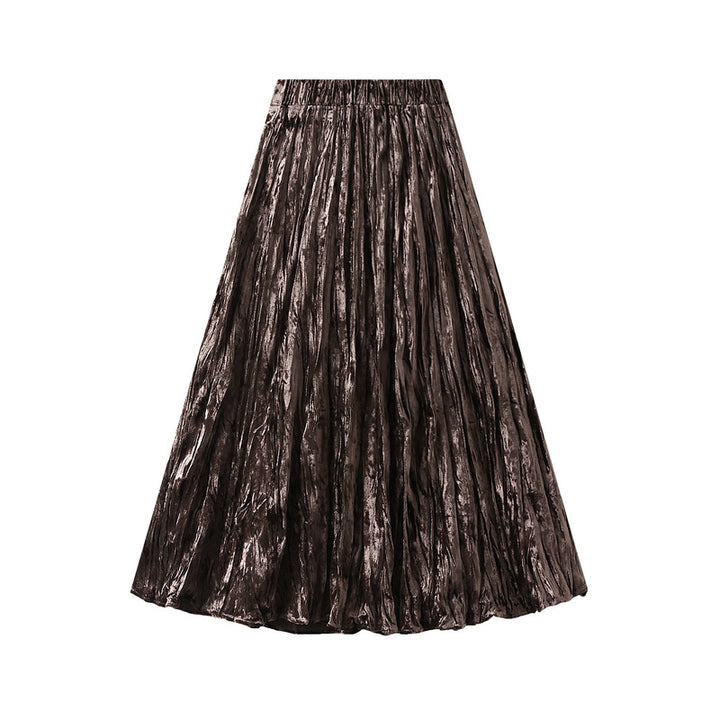 metallic crinkled pleated maxi skirt – ASTRAYA