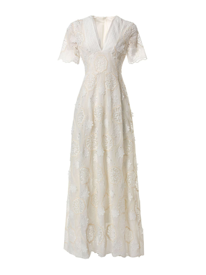 embroidered lace maxi dress with scalloped hem – ISABELLA