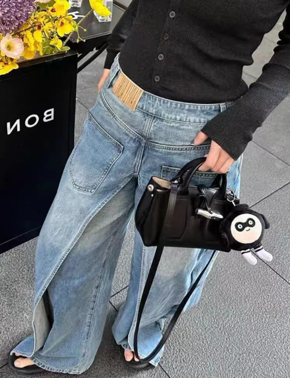 washed wide-leg denim with sculpted back seams – VELIN