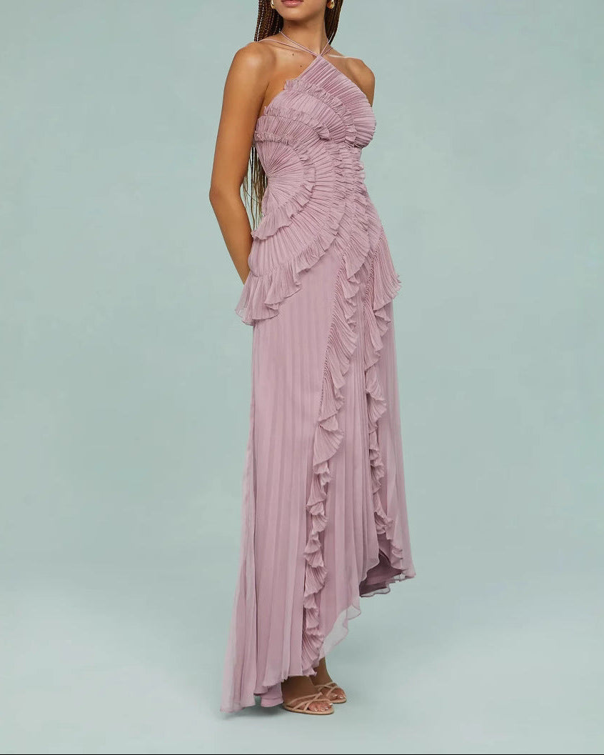 فستان هالتر مطوي مع كشكشة متتالية – أميكا