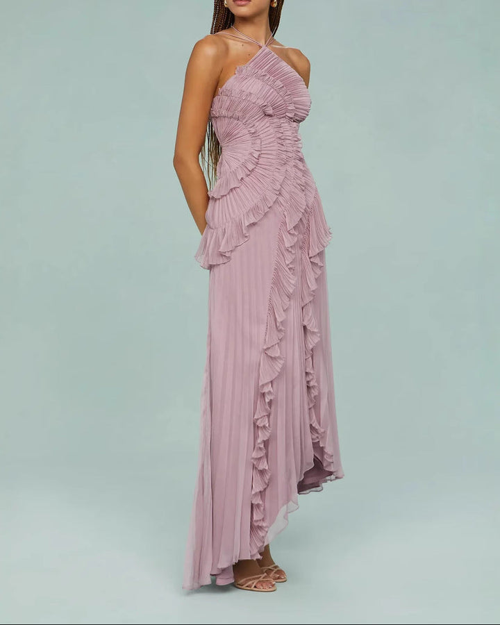 فستان هالتر مطوي مع كشكشة متتالية – أميكا