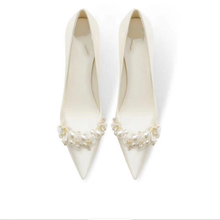pearl-embellished satin pointed heels – CELINEZIK