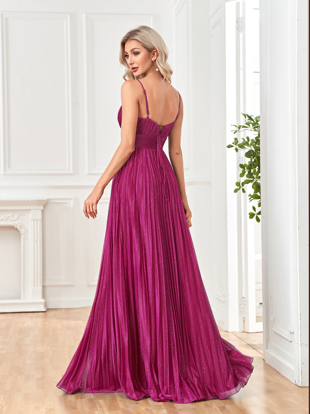 Plissiertes Oberteil mit ausgestellten Ärmeln und Maxirock-Set mit Taillengürtel – Rosiny 