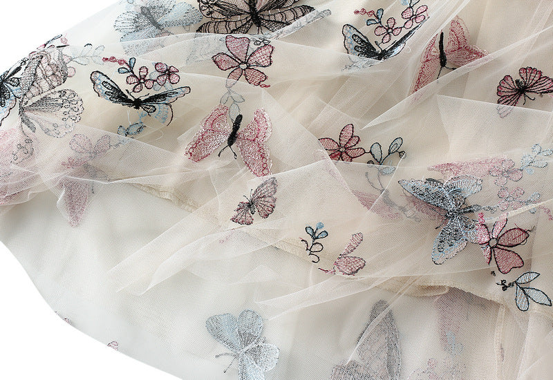 embroidered butterfly tulle midi skirt – FLORAW