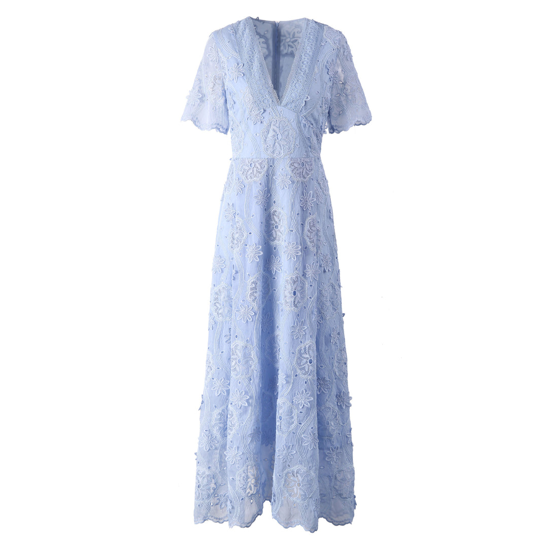 embroidered lace maxi dress with scalloped hem – ISABELLA