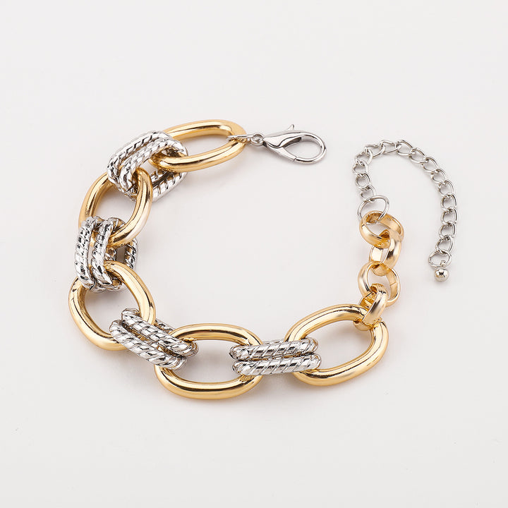 chunky chain necklace and bracelet set with mixed metal links - AUNRAL