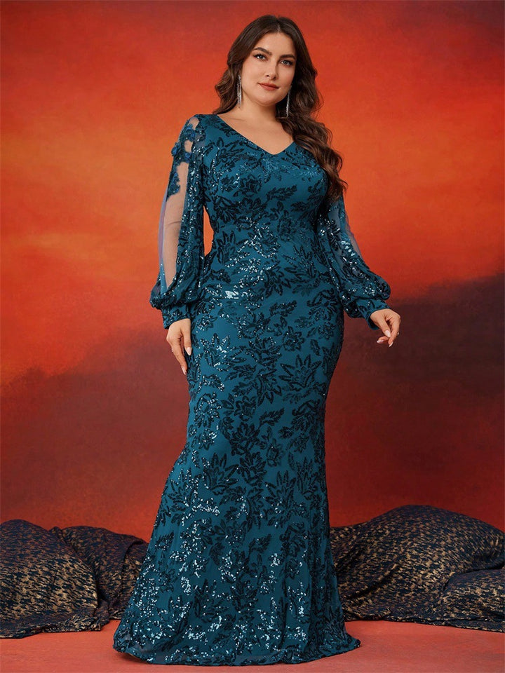 sequin embroidered gown with sheer sleeves – GLIMMER