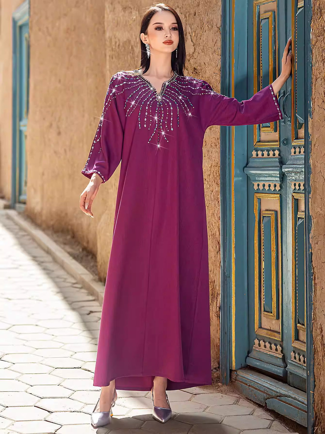 embellished flowing maxi kaftan dress – AMARA