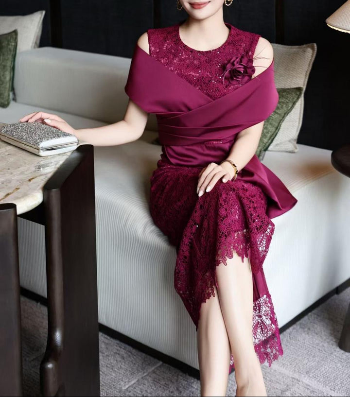 sequined lace dress with sculpted wrap bodice – RENÉ