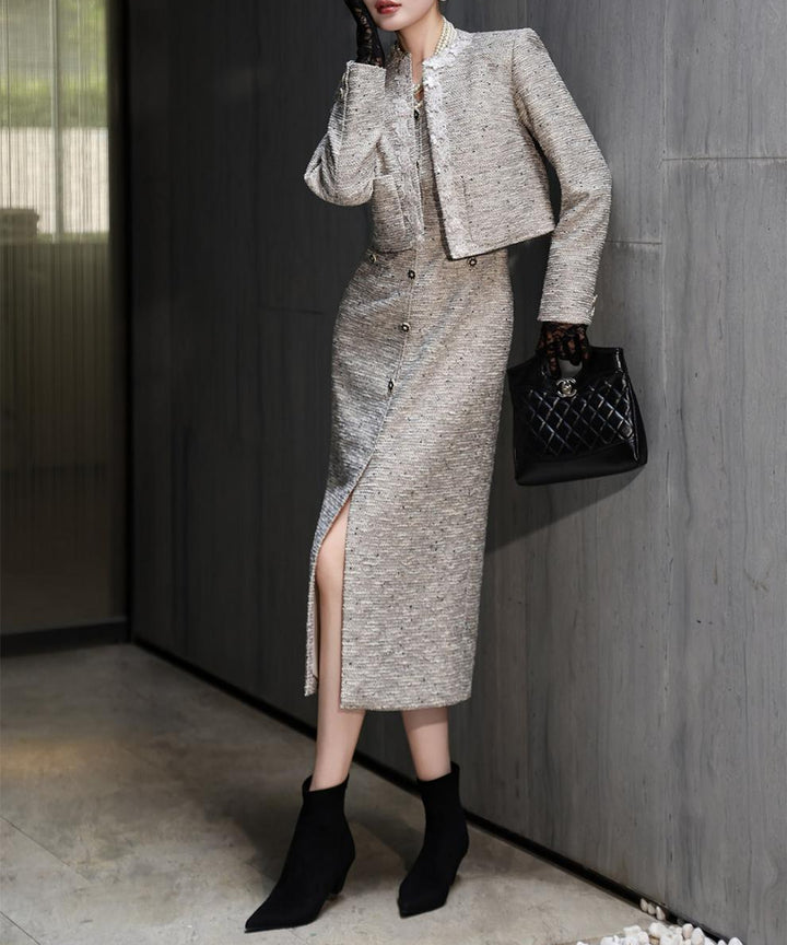tweed midi dress with cropped jacket – ASTORIA