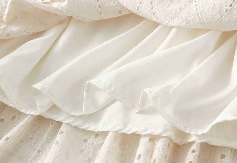 tiered cotton skirt with embroidered eyelet detailing – NOIR