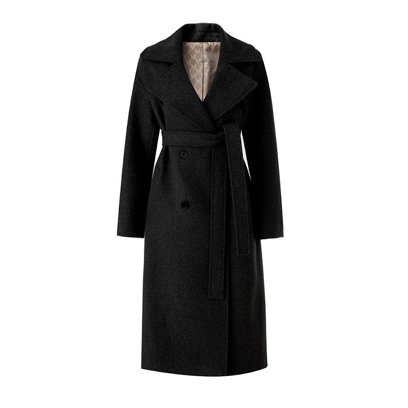 Belted double-breasted long coat – CHARCOAL