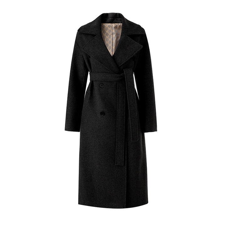 Belted double-breasted long coat – CHARCOAL