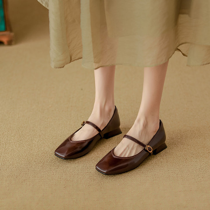 square-toe mary jane flats with low heel - CLARANQI