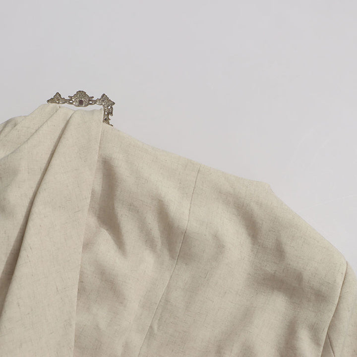 asymmetric draped blazer with crystal shoulder detail – IVORYA