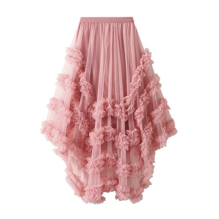 tiered ruffle mesh skirt with high-low hem – AURORA