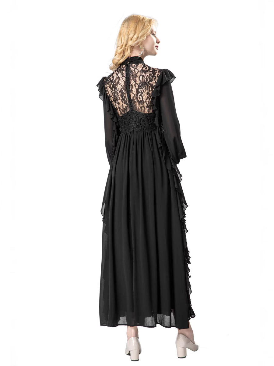 long-sleeve lace gown with cascading ruffle panels – VERONA