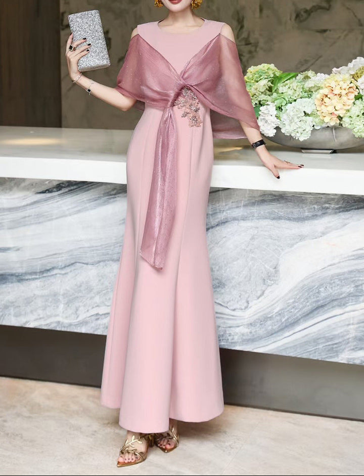 cold-shoulder flare gown with embellished wrap – ROSABELLA