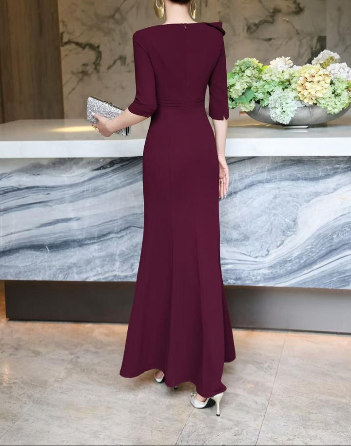 embellished draped-collar mermaid dress – ROYAL FUCHSIA