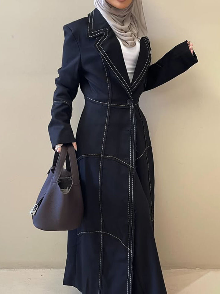 معطف طويل مصمم خصيصًا مع خياطة متباينة - نوار