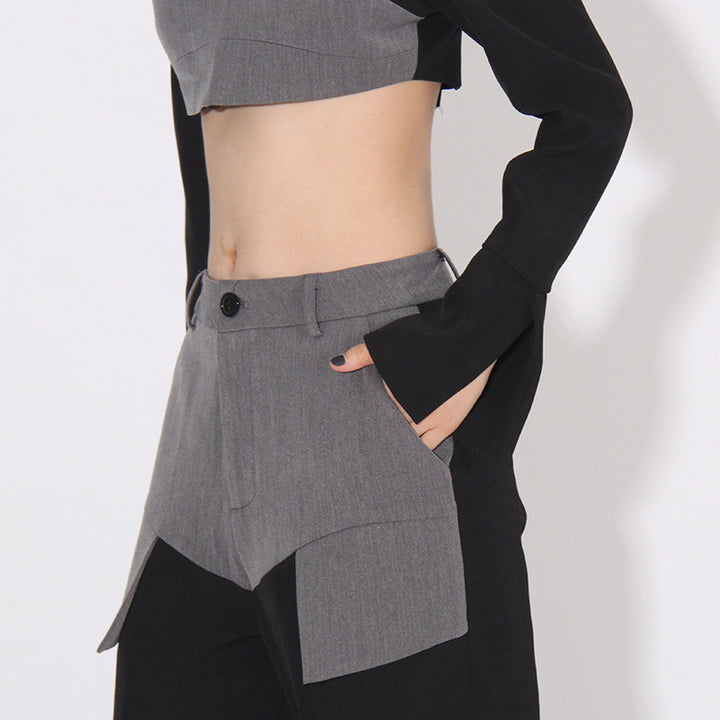 بنطال واسع الساقين بخصر عالٍ مع لوحة خصر متباينة – نوفا