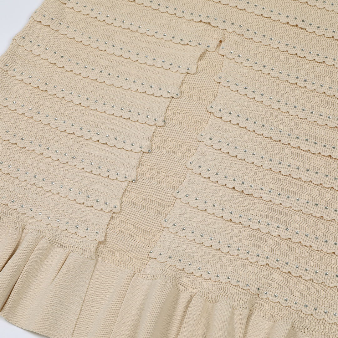 褶皱喇叭袖上衣和高腰裙套装，配腰带 – Rosiny 