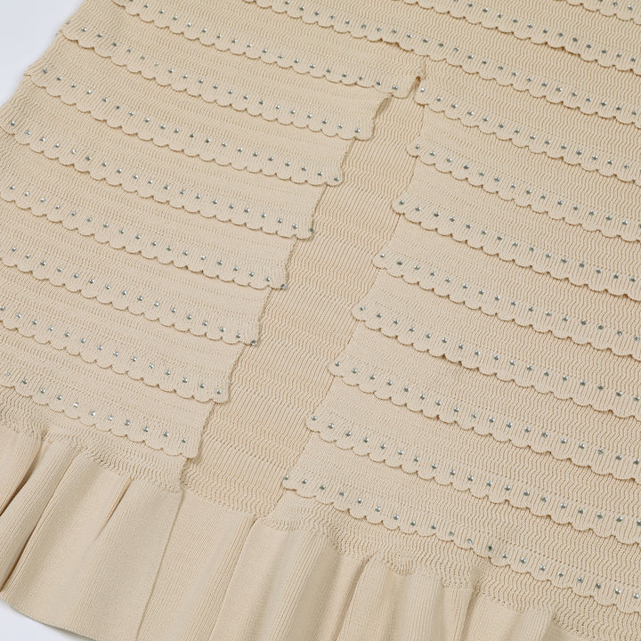 褶皱喇叭袖上衣和高腰裙套装，配腰带 – Rosiny 