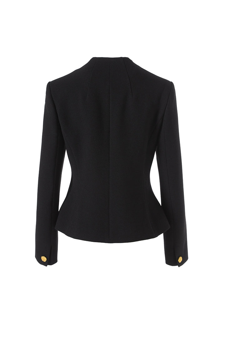 Tailored collarless blazer with gold buttons – AURELIA
