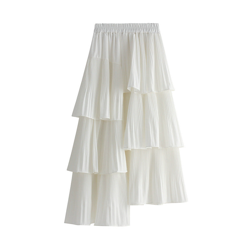Tiered Pleated Maxi Skirt with Elastic Waist – ELISE