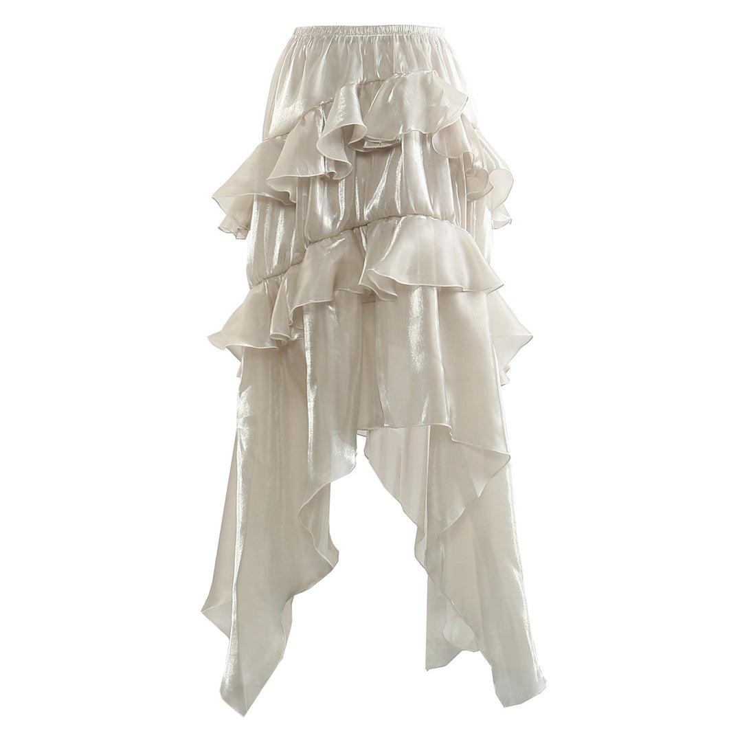 high-waist ruffled satin skirt with asymmetric hem – ELIORA