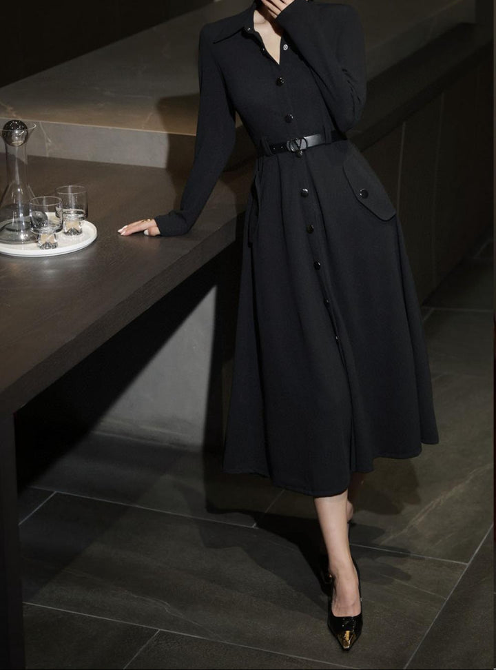 military-style midi dress with belted waist – ASTRID