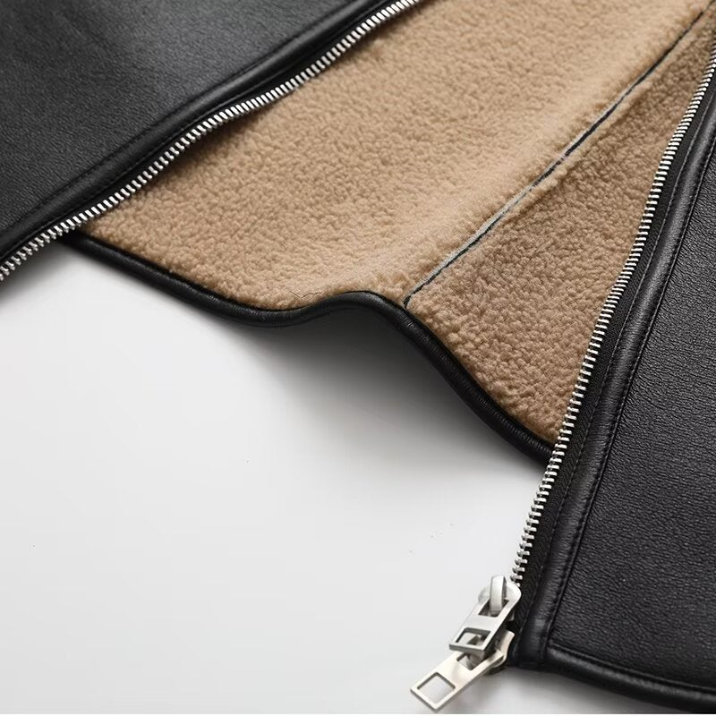 zip-front faux leather shearling jacket – ANOUR