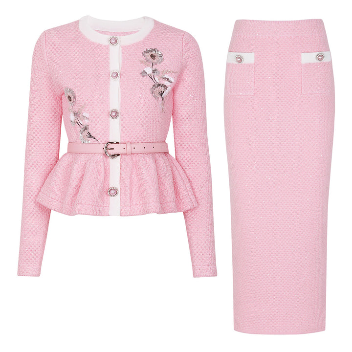 Embellished Knit Cardigan & Midi Skirt Set – KAREM