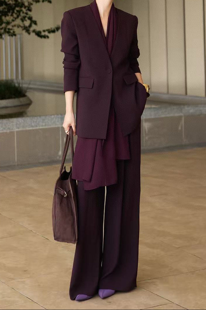 draped lapel blazer with wide-leg tailored pants – MARISE